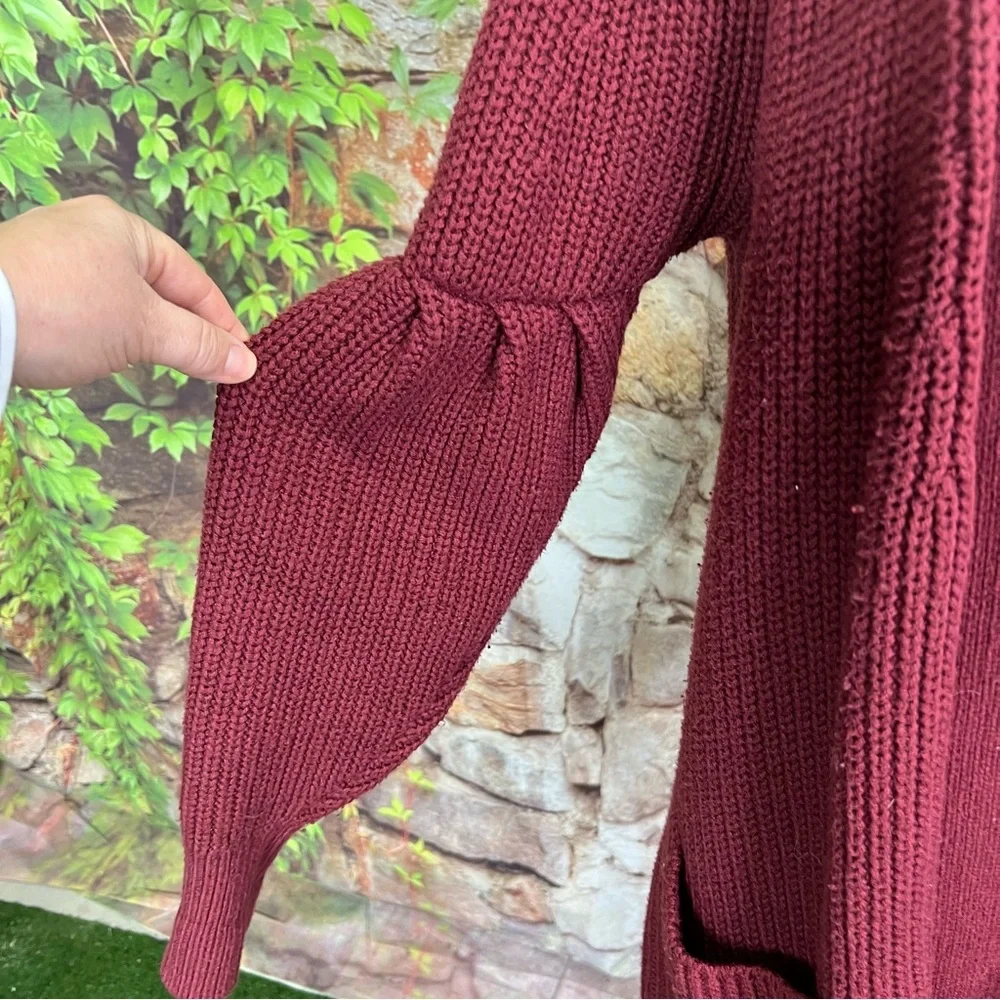 KNITTED & KNOTTED Cranberry Ribbed Open Cardigan, S - Picture 3 of 11